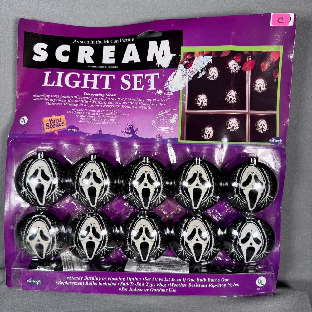 Vintage 1997‎ Scream String Lights Fun World Halloween Yard Scene Ghostface Mask